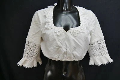 Gr.42 Dirndlbluse weiß Bluse für Dirndl Baumwolle mit Spitze B11683 - Bild 1 von 4