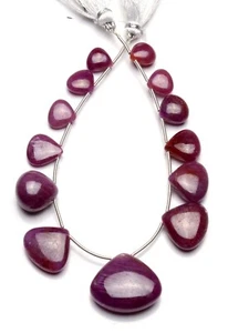 Natural Gem Myanmar Ruby 8 to 21MM Size Smooth Heart Shape Briolette Beads 7.5" - Picture 1 of 6