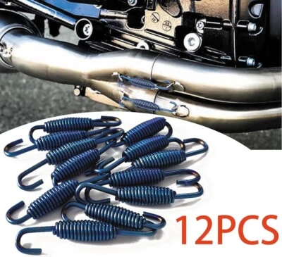 12*Blue Stainless Steel Motorcycle Exhaust Pipe Muffler Springs Puller Hook 68mm - Image 1 of 4