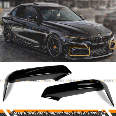 PARA BMW F30 F31 2012-2018 NEGRO BRILLANTE PARACHOQUES DELANTERO COLMILLO MOLDURA SUPERIOR CUBIERTA CANARD Foto 1 de 4