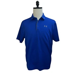 Under Armour Tech Polo Shirt Men's Large Blue Heat Gear Loose Fit Short Sleeve - Picture 1 of 3