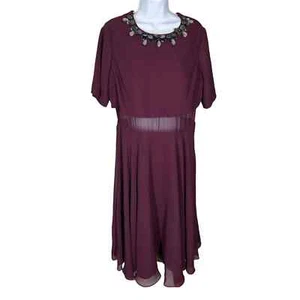 Vestido midi semi transparente de manga corta adornado talla 12 de ASOS Curve para mujer nuevo con etiquetas - Imagen 1 de 8