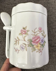 Vintage FTDA 1988 Canister Coffee Sugar Jar Container Ceramic Spoon Rubber Seal - Picture 1 of 4
