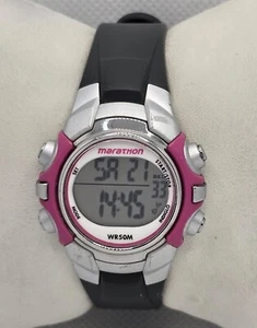 Women's Marathon Indiglo Digital Pink Silver Tone Black Raisin Band Watch 02 - Picture 1 of 9