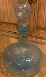 Decanter Bottle Sky Blue Glass Patterned Mid Century Modern MCM 13 in tall Decor - Picture 1 of 12
