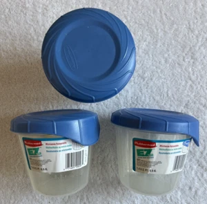Set 3 1995 Rubbermaid Servin Saver EZ Topps BLUE Round Container 1.4 PT, NEW HTF - Picture 1 of 6