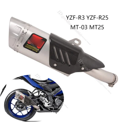 Silenciador cromado tubo de escape protector térmico de carbono para Yamaha MT-03 MT25 YZF R3 R25 Foto 1 de 4