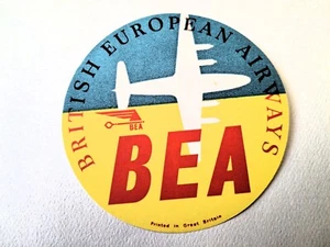 Etiqueta adhesiva de equipaje BEA British European Airways 3 1/4 pulgadas de diámetro - Imagen 1 de 2