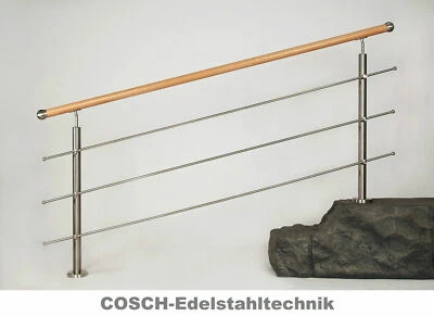 Holz Treppengeländer Holz Edelstahl Handlauf Aufmontage Seitenmontage QSH - Bild 1 von 4