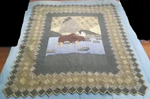 2001 Donna Sharp Quilted MOOSE WALL HANGING Rustic Cabin Lodge SIGNED 50” x 63” - Picture 1 of 10