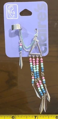 Brincos rosa azul punho de orelha único bonito Claires Claire's Jewellery RRP £5.50 - Imagem 1 de 3