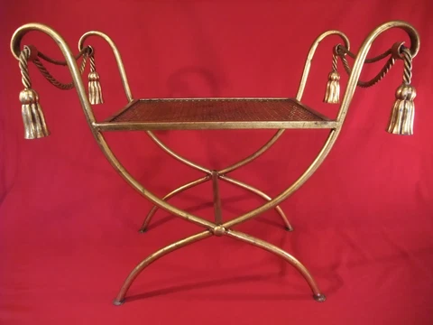 Vintage Hollywood Regency Florentine Style Gilded Rope & Tassel Bench Gilt Italy Cover