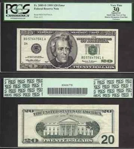 $20 1999 FRN Cleveland Engraving Error District Designator Font PCGS VF 30 - Picture 1 of 1