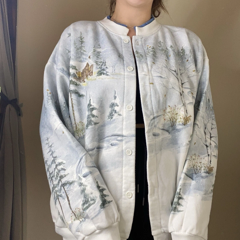 Cabelas Mujer Nieve Invierno Escena Cárdigan Suéter Talla XXL Vacaciones Foto 1 de 4