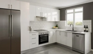 GLOSS POLY KITCHEN PACKAGE WITH PANTRY & BENCHTOPS 2 Colours Many Design Options - Picture 1 of 4
