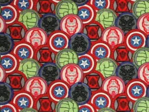MARVEL COINS AVENGERS FABRIC  COMIC SUPERHERO  QUILTING 100% COTTON  BY THE YARD - Picture 1 of 3