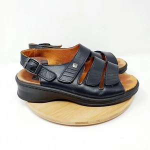 Romika Womens 38 Sandals Black Leather Triple Strap Heel Buckle Shoes Comfort - Picture 1 of 11