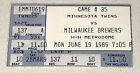 6/19/89 Brewers Twins HHH Metrodome billet Stub Yount Molitor Puckett Hits x2
