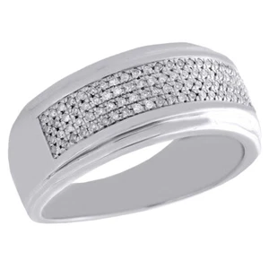 .925 Sterling Silver Pave Diamond Mens Wedding Band Engagement Ring 0.35 Ct. - Picture 1 of 6