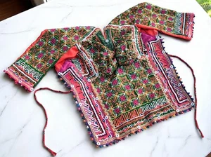 BANJARA BOHO ETHNIC RABARI TRIBAL KUCHI BELLY DANCE MIRROR INDIAN CHOLI TOP ATS - Picture 1 of 5