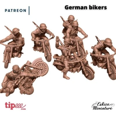 ESKICE 15mm 20mm 28mm WW2 German bikers x6 3D Printed Bolt Action Flames of War