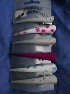 Pack of 6 pretty hair clips/grips - silver-coloured, white, cerise, blue