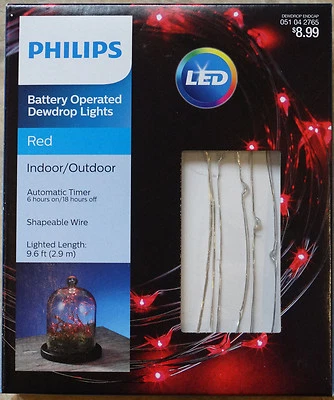 Philips 30 ct Dewdrop Battery-Operated Fairy String Lights Red w/ Silver Wire - Image 1 of 2