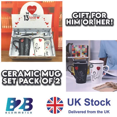 B2B CS GIFT PACK OF 2 Ceramic Love Cup Embossed Couple Cup 350ml-Gift For Him or Her
