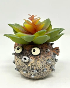 4" Potted SUSHI Coral BLOW FISH Blob House Mini pot WITH faux Succulant as shown - Picture 1 of 8