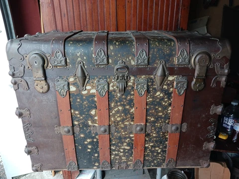 Antique Steamer Trunk 34" Long x 24" High x 22" Deep Cover