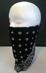 Face Mask Windproof Fleece Lined Black White Paisley Bandana Motorcycle Skiing - Picture 1 of 6