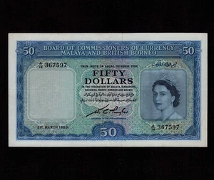 50 dollari Malesia e Borneo britannico 1953 P-4b * VF * Regina Elisabetta * - Foto 1 di 2