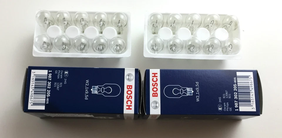 20 x Bosch Pure Light W16W Lamp 12V 16W W2.1x9.5d all Glass Bulb E1 - Image 1 of 1