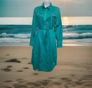 Ralph Lauren Shirt Dress Womens 16 Turquoise Western Chest Pockets Long Sleeve - Picture 1 of 24