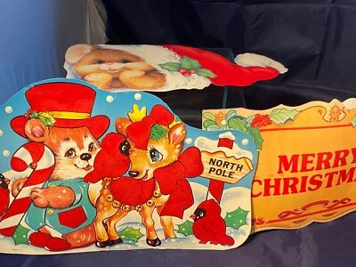 Lote de 3 Papel Cartón Vintage Decoración Navidad Troquelado Flocado Eureka Foto 1 de 4