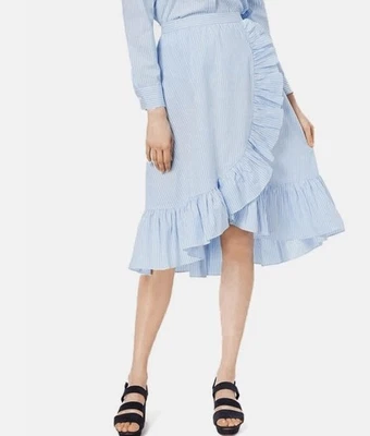 Falda Jill Jill Stuart Talla 6 Azul/Blanco Rayas Volantes Foto 1 de 4