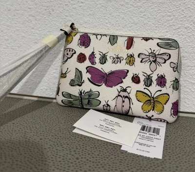 "Muñequera Coach Corner Cremallera Estampado de Criatura Libélula Caracol Escarabajo Mariposa 6""x4""" Foto 1 de 4