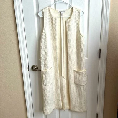 BCBGeneration Sleeveless Vest Duster Pockets Cream Textured XS - Image 1 of 4