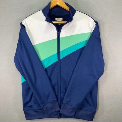 ROUTE 66 Track Jacket Mens Large L Navy Blue White Green Colorblock Full Zip - Image 1 of 4