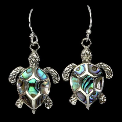 925 Sterling Silver Earrings Fancy Mother Of Pearl Turtle Gemstone Jewelry - Image 1 of 4