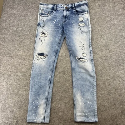 Diesel Jeans Mens 34x30 Distressed Bleach Wash Blue Regular Slim Tapered Italy - Image 1 of 4