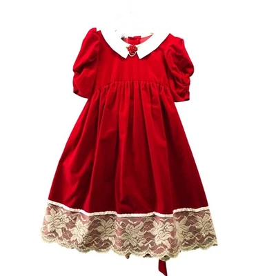 Vestido de fiesta de terciopelo vintage Jo Lene para niñas 6/6X cuello rojo años 80 90 manga abullonada Foto 1 de 4