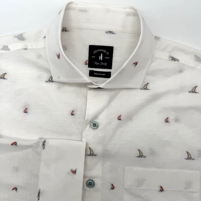 johnnie-O Top Shelf Men's Long Sleeve Linen Blend Sailboats M White Button Up - Image 1 of 4