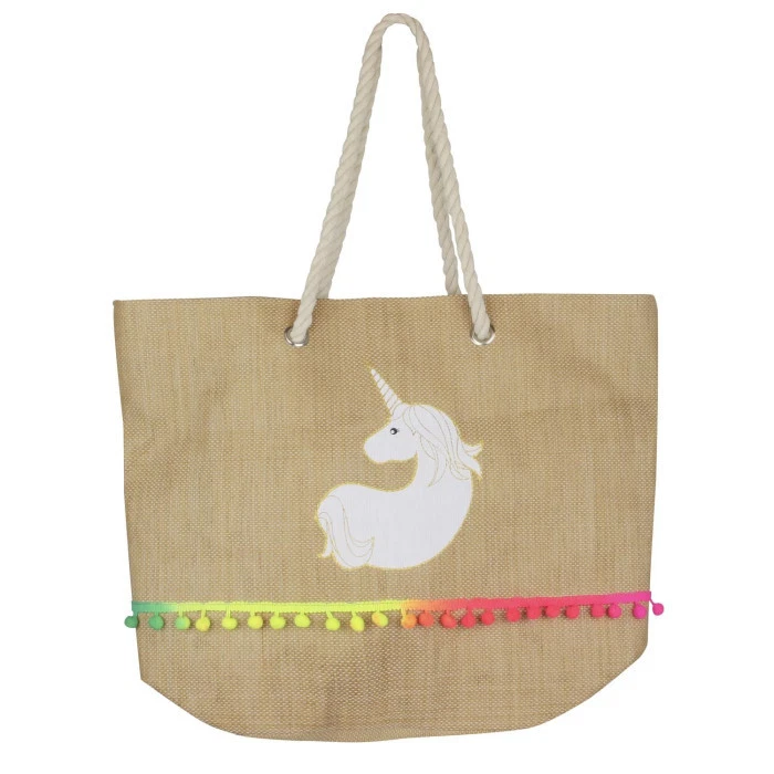 Sac Cabas à Pompons "Licorne" 55cm Naturel - Photo 1/1