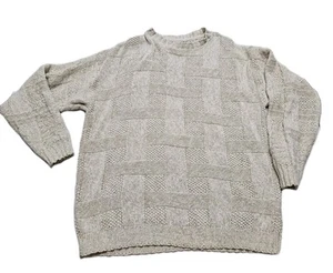 Woodward Vintage Sweater Basketweave Cream Linen Cotton Made In USA Fisherman XL - Picture 1 of 11