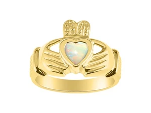 RYLOS GELBVERGOLDETER SILBER OPAL & DIAMANT IRISCHER CLADDAGH RING GRÖSSE 5-13 - Bild 1 von 6