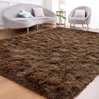 Fluffy Rug for Bedroom Living Room, 6x9 Area Rugs, Faux Fur 6 x 9 Feet Brown - Image 1 of 4