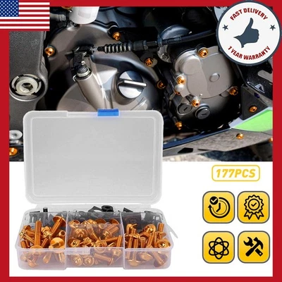 177Pcs/Set Gold Motorcycle Motorbike Shell Fairing Bolt Plate Screws Nut New - Imagem 1 de 4