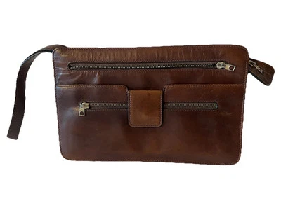 Bolso sin asas vintage Lancel Paris cuero genuino marrón multi bolsillo muñeca Foto 1 de 4