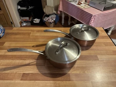 Two Vintage Calphalon 8782-2 Stainless Steel & Copper Saucepan 2-1/2 Quart w/Lid - Image 1 of 4